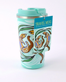 Stainless Steel Travel Mug "Otters Play" by Storm Angeconeb