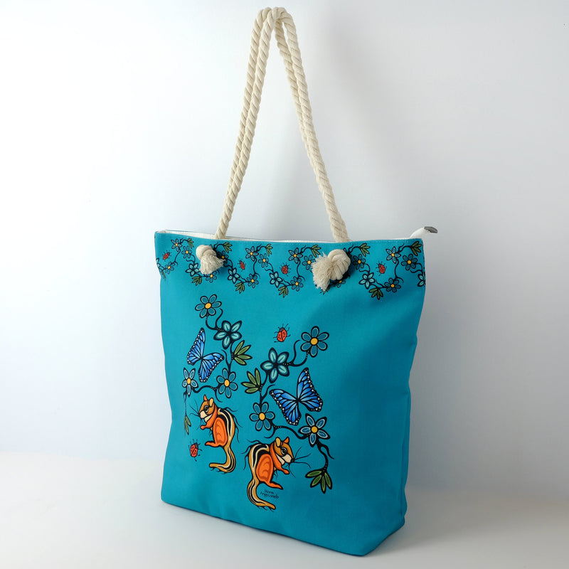 Rope Tote Bag "Little Critters" (teal) by Storm Angeconeb